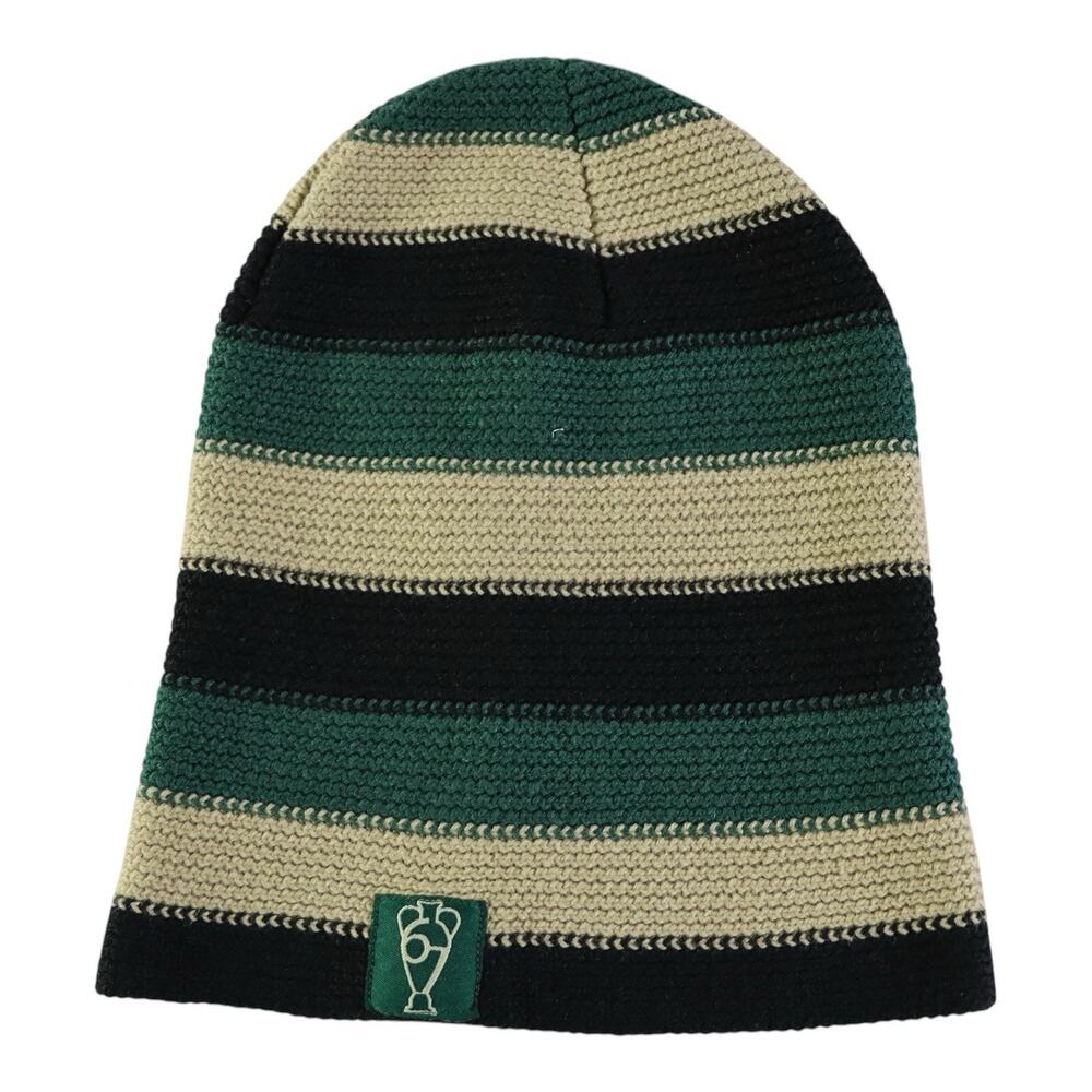 Celtic FC Official Striped Knit Beanie Hat Green Cream Black Acrylic One Size OS